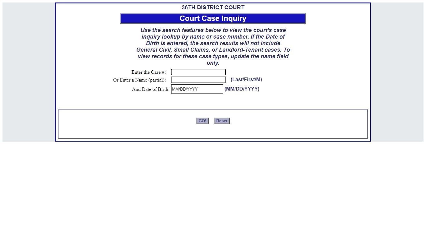 Register of Action ~ Search